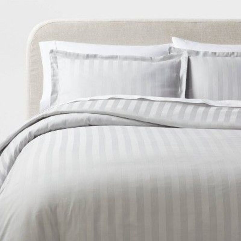 Threshold - 3pc King Luxe Striped Damask Duvet Cover and Sham  Gray